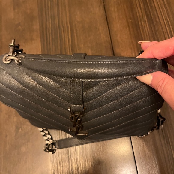 YSL Sheepskin Matelasse Chevron Monogram Medium College Bag - Picture 12 of 12